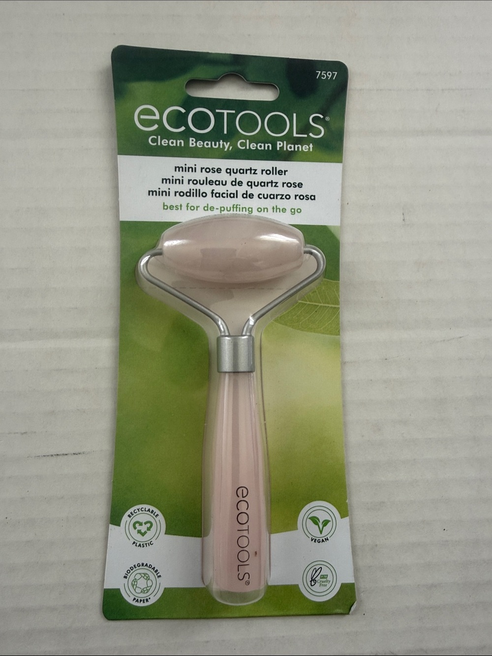 ecotools Mini Rose Quartz Facial Roller - Light Pink